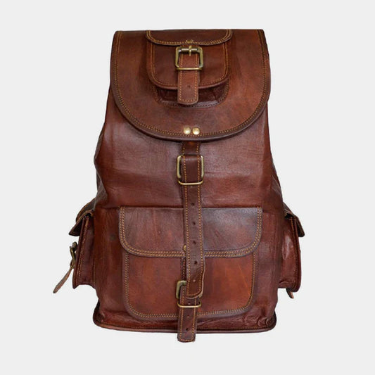 Premium Brown Vintage Full-Grain Leather Rucksack for Rugged Journeys