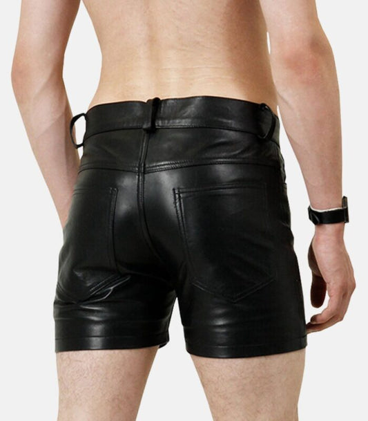 Premium Cow Aniline Leather Shorts with Inner Lining and Zipper Closure