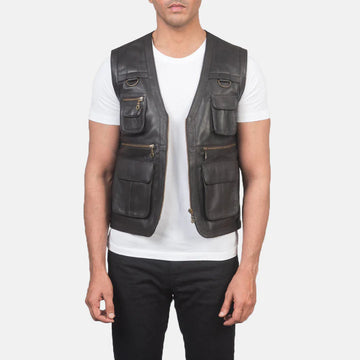 Ranger Brown Sheepskin Leather Vest with Zipper Closure & D-Rings