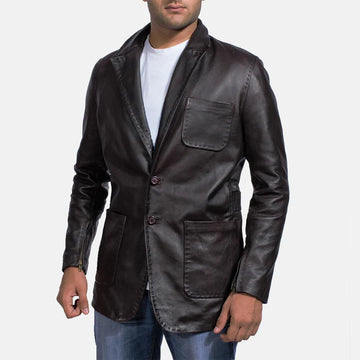 Raven Black Pull-up Leather Blazer with Zippered Cuffs
