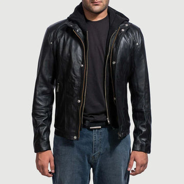 Revenant Black Cowhide Leather Jacket with Detachable Hood