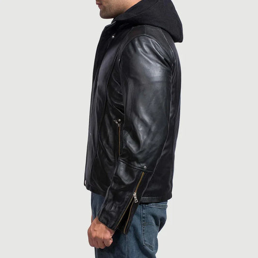 Revenant Black Cowhide Leather Jacket with Detachable Hood