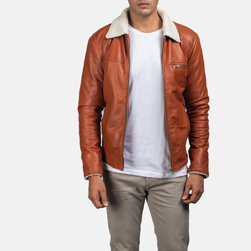 Ronan Tan Shearling Jacket with Zipper Closure and Faux Fur Lining