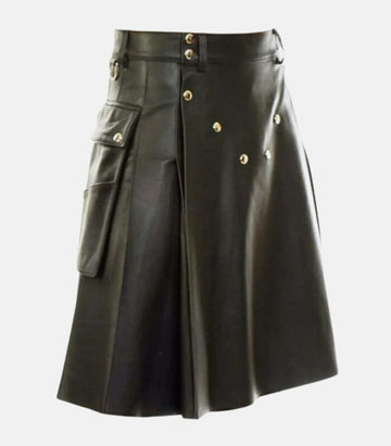 Scottish-Inspired Pleated Leather Kilt with Side Lacing