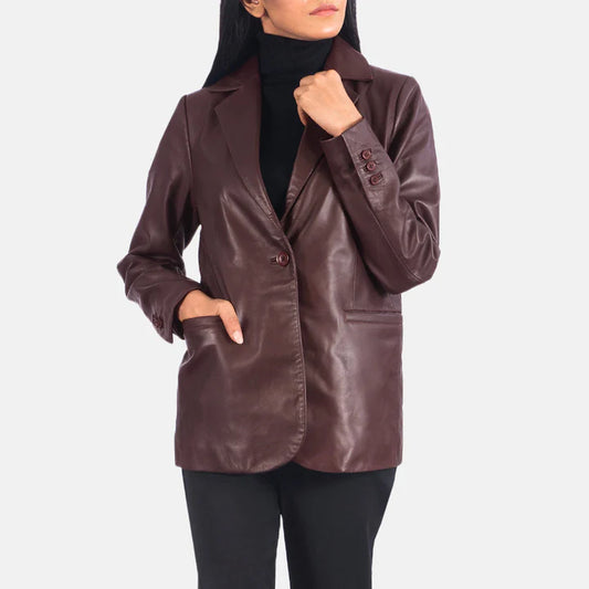 Sheepskin Leather Blazer with Semi-Aniline Finish & Quilted Lining