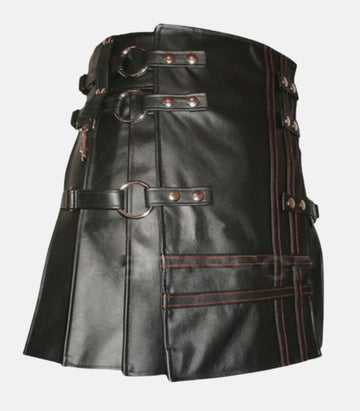 Sleek Black Leather Gothic-Inspired Kilt