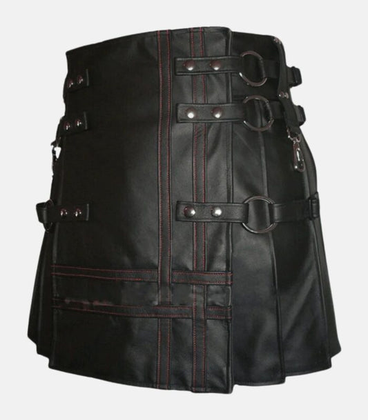 Sleek Black Leather Gothic-Inspired Kilt