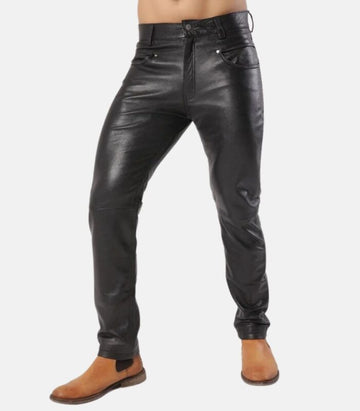 Slim Fit Black Biker Pants Handcrafted from Genuine Sheep Leather