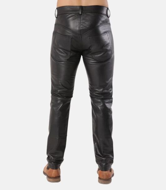Slim Fit Black Biker Pants Handcrafted from Genuine Sheep Leather