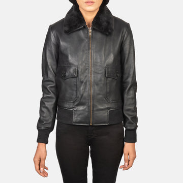 Stella Semi-Aniline Black Leather Bomber Jacket with Removable Fur Collar