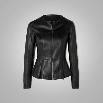 Stretch Cotton Black Leather Shirt with Concealed Zippers