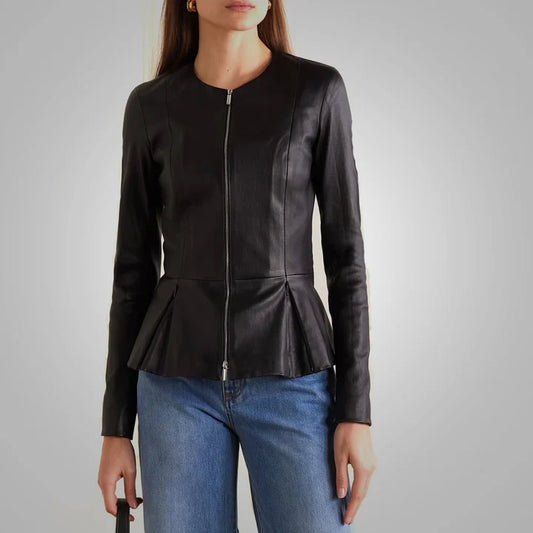 Stretch Cotton Black Leather Shirt with Concealed Zippers