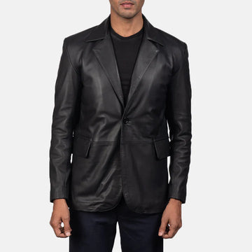 Sullivan Black Sheepskin Leather Blazer with Notch Collar