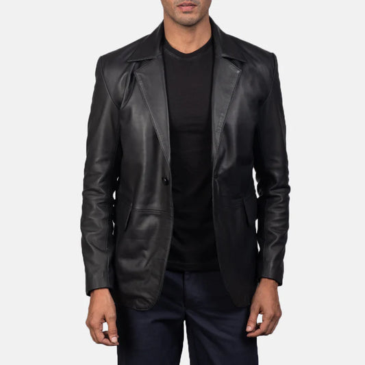 Sullivan Black Sheepskin Leather Blazer with Notch Collar