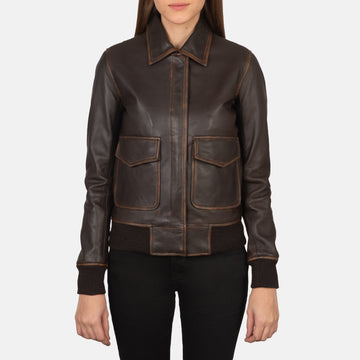 Urban-Chic Brown Leather Bomber Jacket with Rub-Off Finish