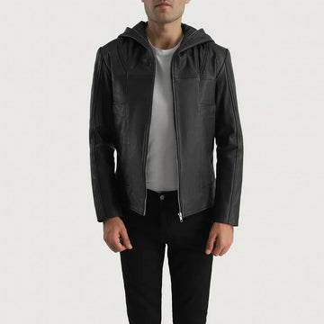 Vesper Black Hooded Leather Jacket with Quilted Lining