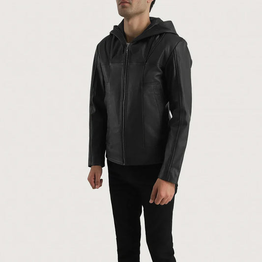 Vesper Black Hooded Leather Jacket with Quilted Lining