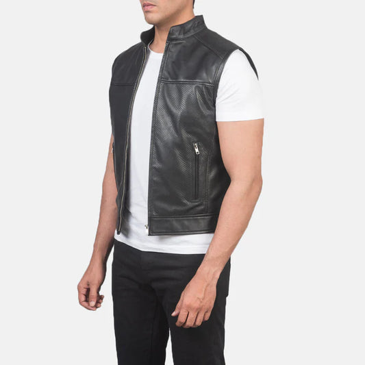 Viper Sheepskin Leather Biker Vest with Dual Waist Straps