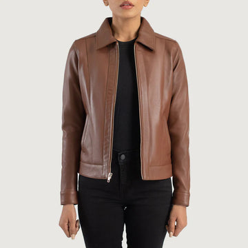Vixen Brown Sheepskin Leather Jacket with Classic Collar & Aniline Finish