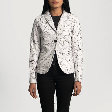 White Sheepskin Leather Blazer with Dip & Dye Finish