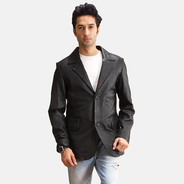 Winston Black Leather Blazer in Sheepskin with Quilted Lining