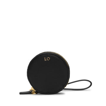 Wristlet Round Leather Pouch with Detachable Wristlet Strap