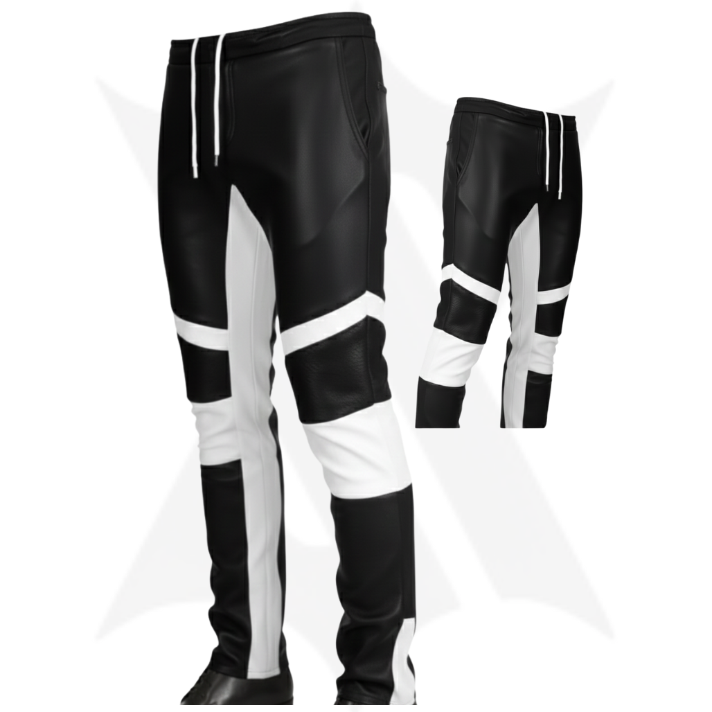 Black and white Leather pants with zippers on a white background