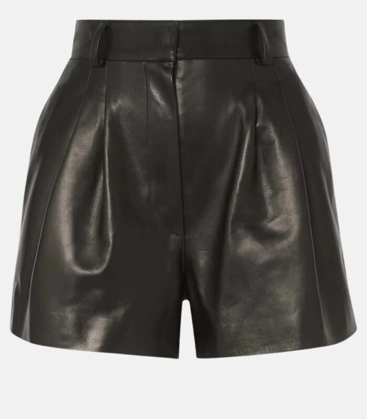 Biker-Style Leather Shorts with Chic Pleated Front