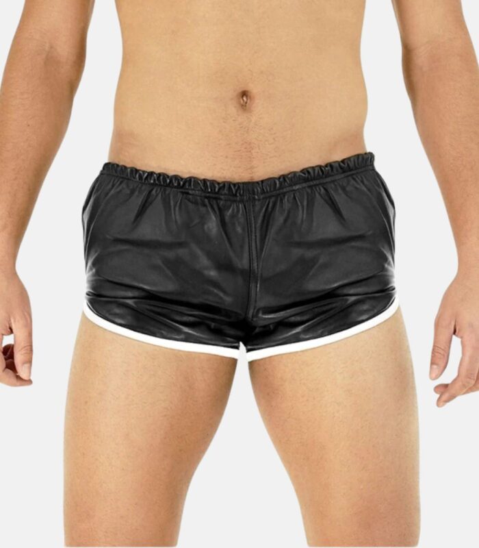 Black Leather Shorts with Striking White Stripes