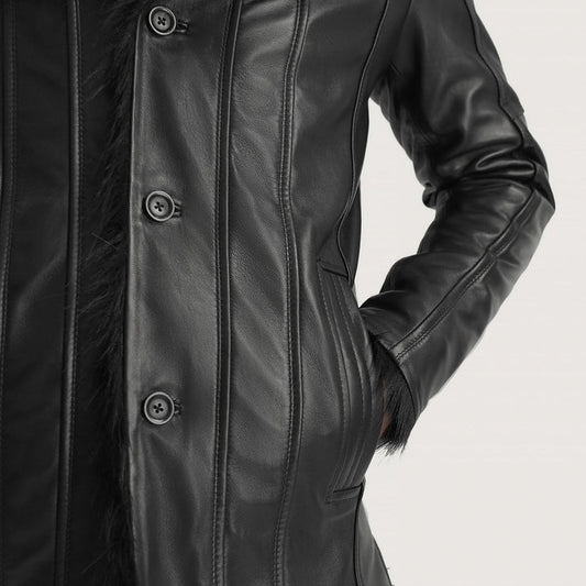 Classic Black Leather Coat with Faux Fur Lining