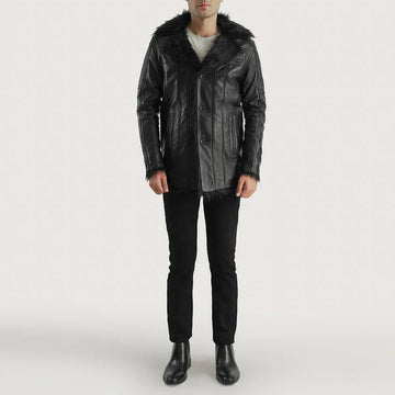 Classic Black Leather Coat with Faux Fur Lining