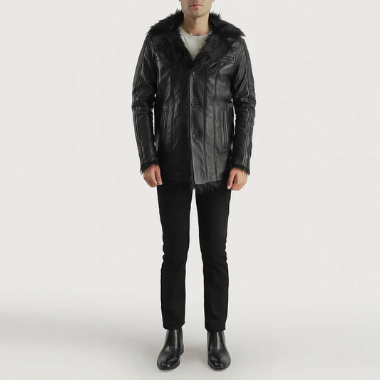 Classic Black Leather Coat with Faux Fur Lining