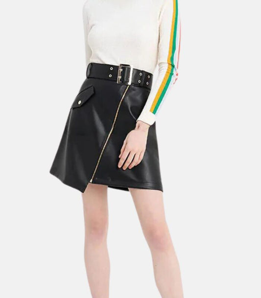 Handcrafted Odalys Soft Leather Skirt with Adjustable Belt