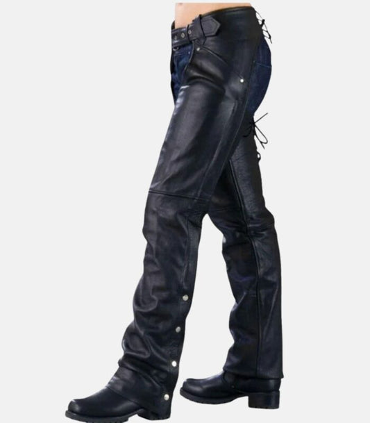 Men's Bootcut Cowhide Leather Chaps with Adjustable Snap Closures