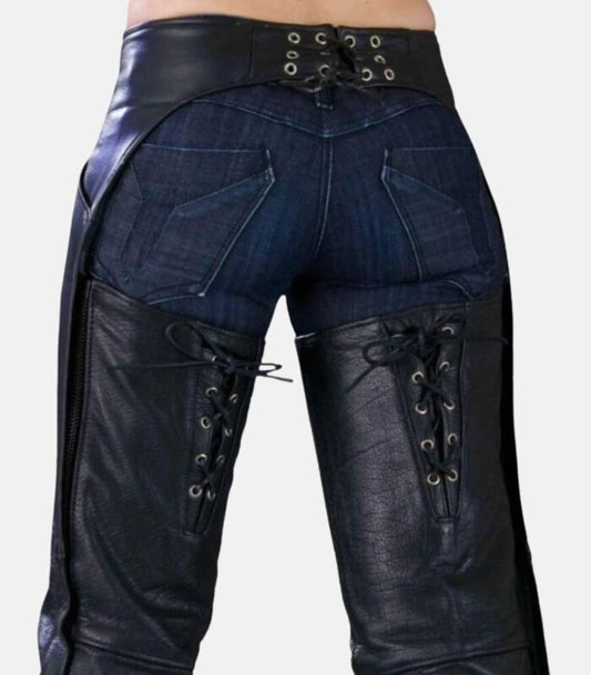 Men's Bootcut Cowhide Leather Chaps with Adjustable Snap Closures