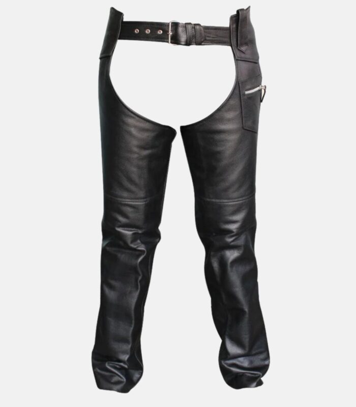 Premium Black Leather Chaps with Customizable Side Lace Fit