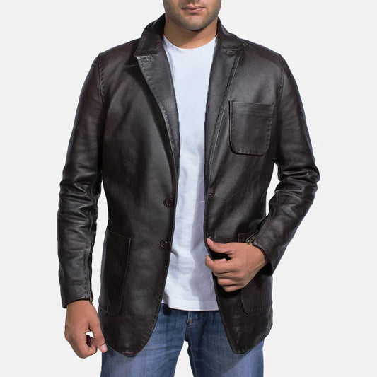 Raven Black Pull-up Leather Blazer with Zippered Cuffs