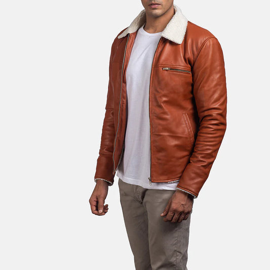 Ronan Tan Shearling Jacket with Zipper Closure and Faux Fur Lining