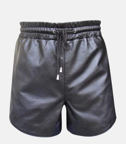 Sleek Black Leather Gym Shorts with Slim Fit and Athletic Design