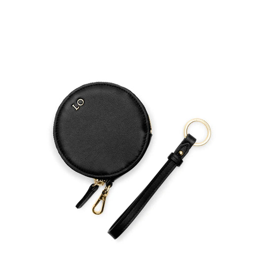 Wristlet Round Leather Pouch with Detachable Wristlet Strap